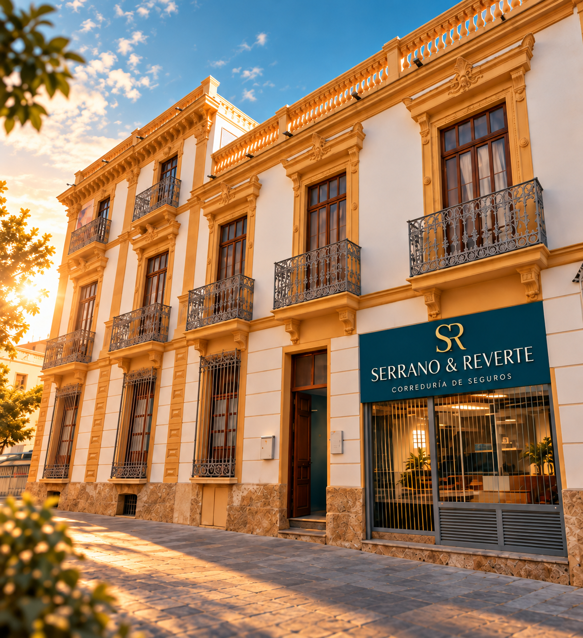 Fachada de la oficina de Serrano & Reverte Correduría de Seguros en Lorca